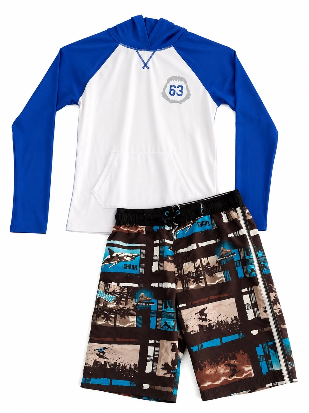 Lands End / ZeroXposur Boys Swim Bundle with Rashguard Swimshirt and Shorts Med